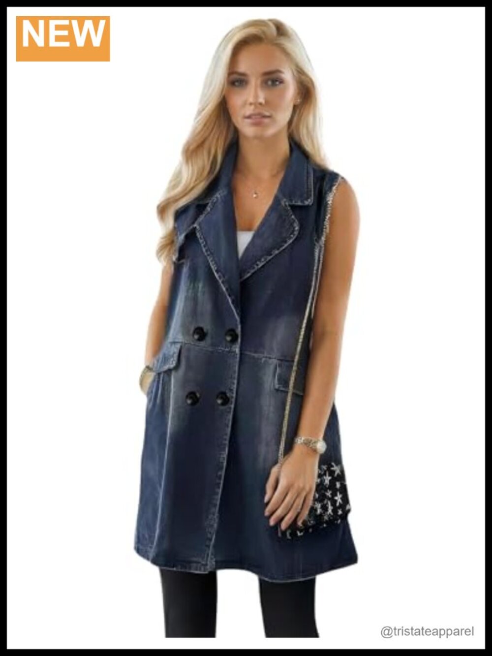 Long Denim Vest Sleeveless Jean Jacket Casual Outerwear Coat
